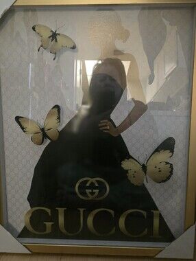 Black Silhouette Dress Print with Gold Butterflies